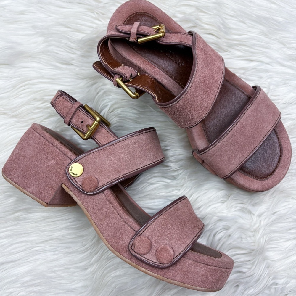 See By Chloe Galy Platform Suede Leather Dark Pink / Mauve Heeled 39 US 9